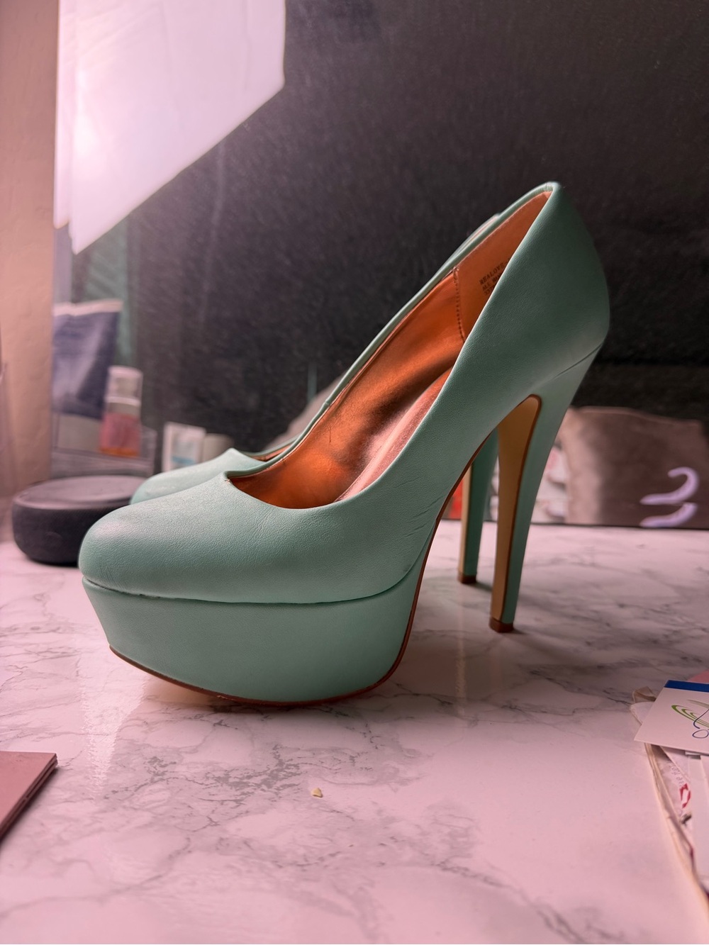 Anne Michelle Realove mint green platform heels
